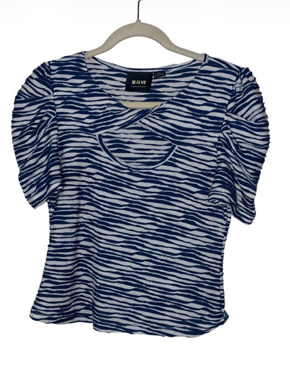 Maeve by Anthropologie Textured Cut-Out Top Puff Sleeve Sz S
